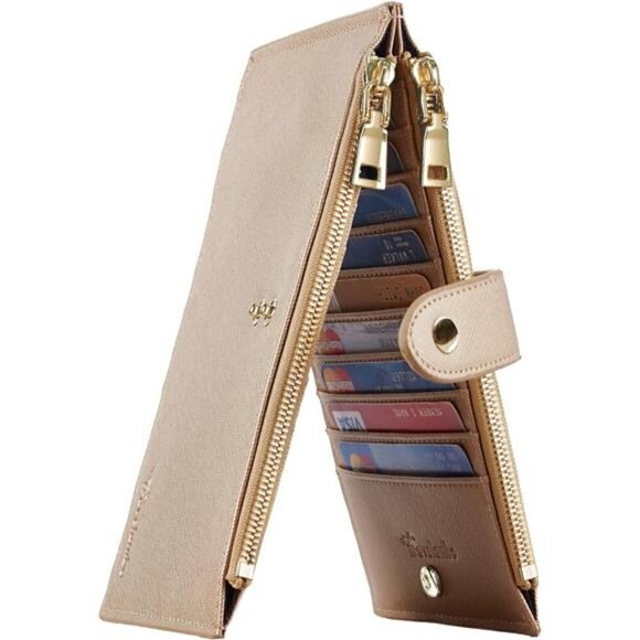 Women's Wallet RFID Blocking Bi fold Multi Card Wallet Zipper Pocket CHAMPAGNE - Picture 1 of 5